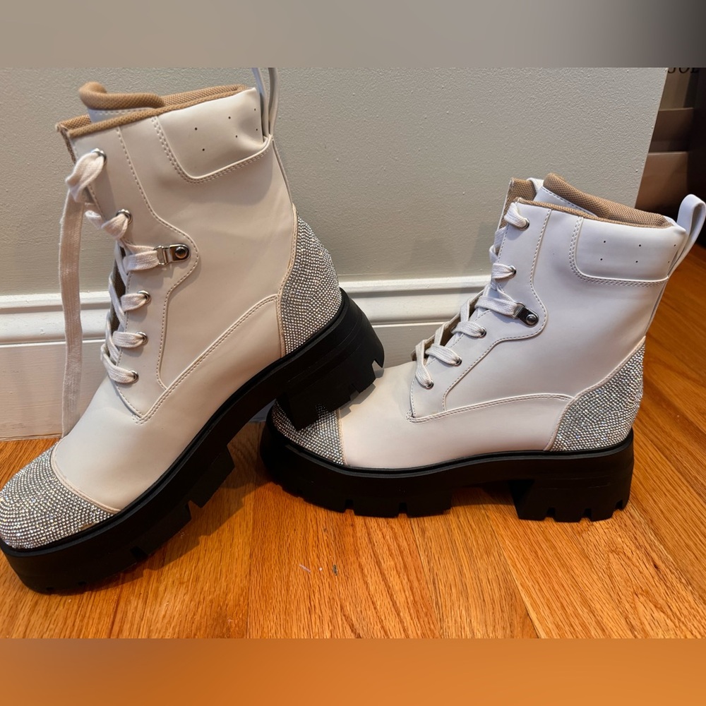 Rhinestone Combat Boots - size 7 (Euro)